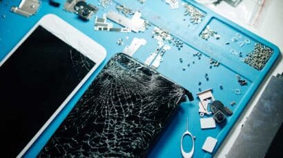 Dead iPhone data recovery: an iPhone logic board under a microscope at a GTA lab